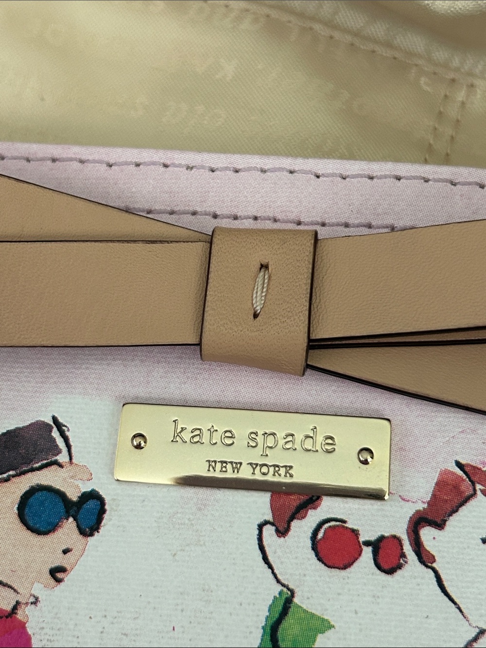 kate spade Ooh La La Pink Leather Illustrated Tote Bag Boho Rare Only $100!!! - Picture 4 of 16